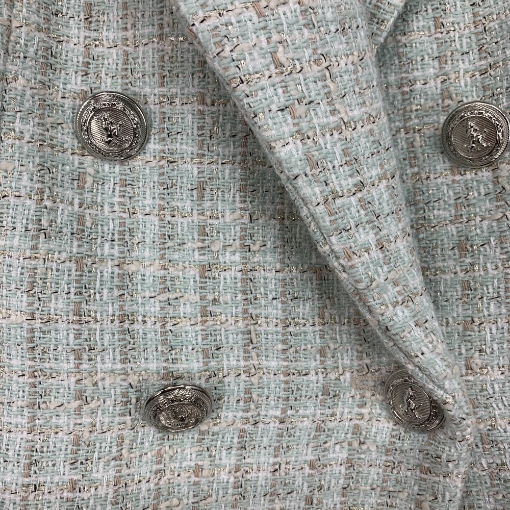 Zara Blazer Tweed Double Breasted Light Blue Blogger Fave Womens Size Medium - Picture 7 of 15